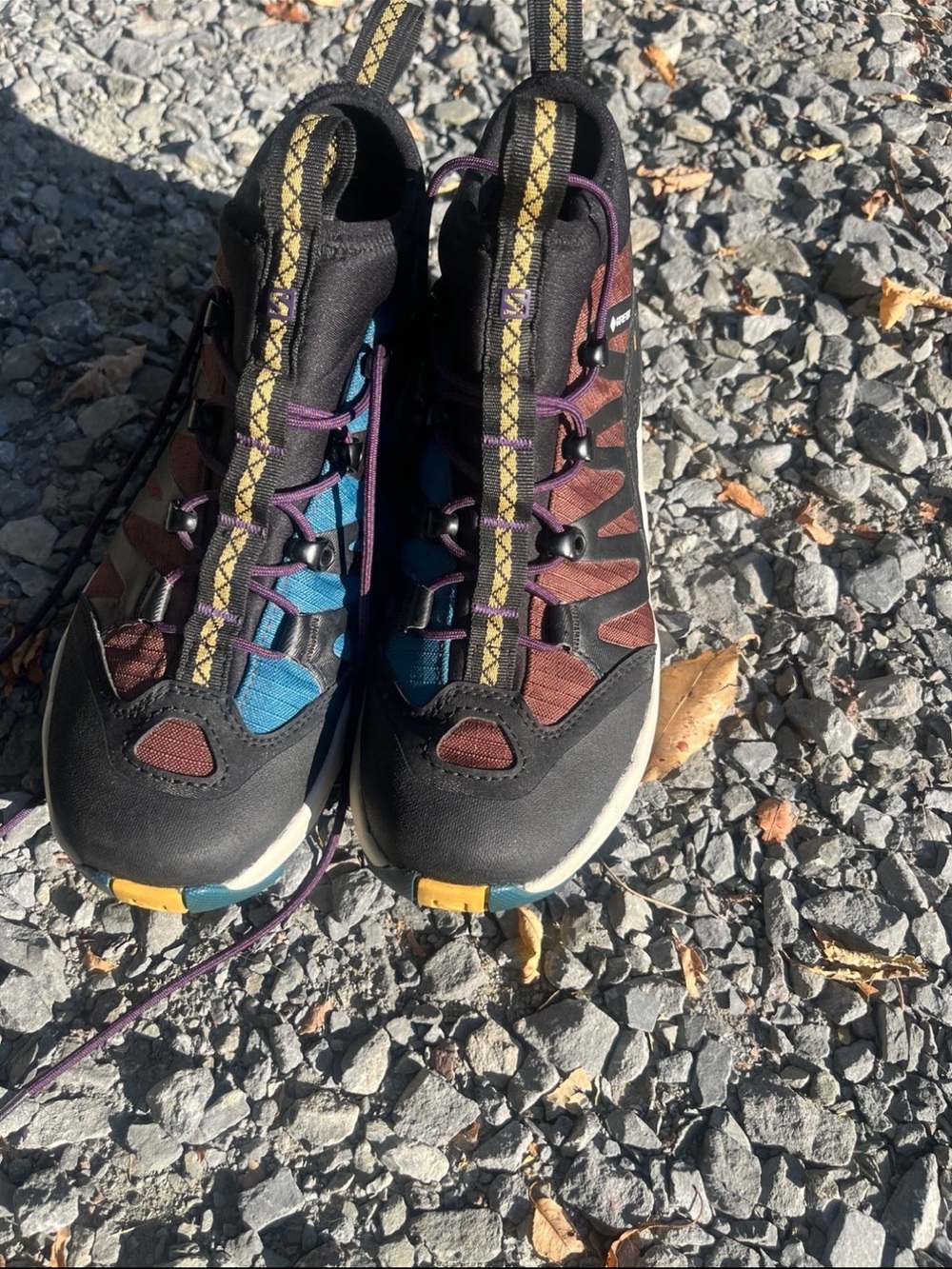 Salomon Women’s Black Trail Shoes with Blue & Burgundy Panels